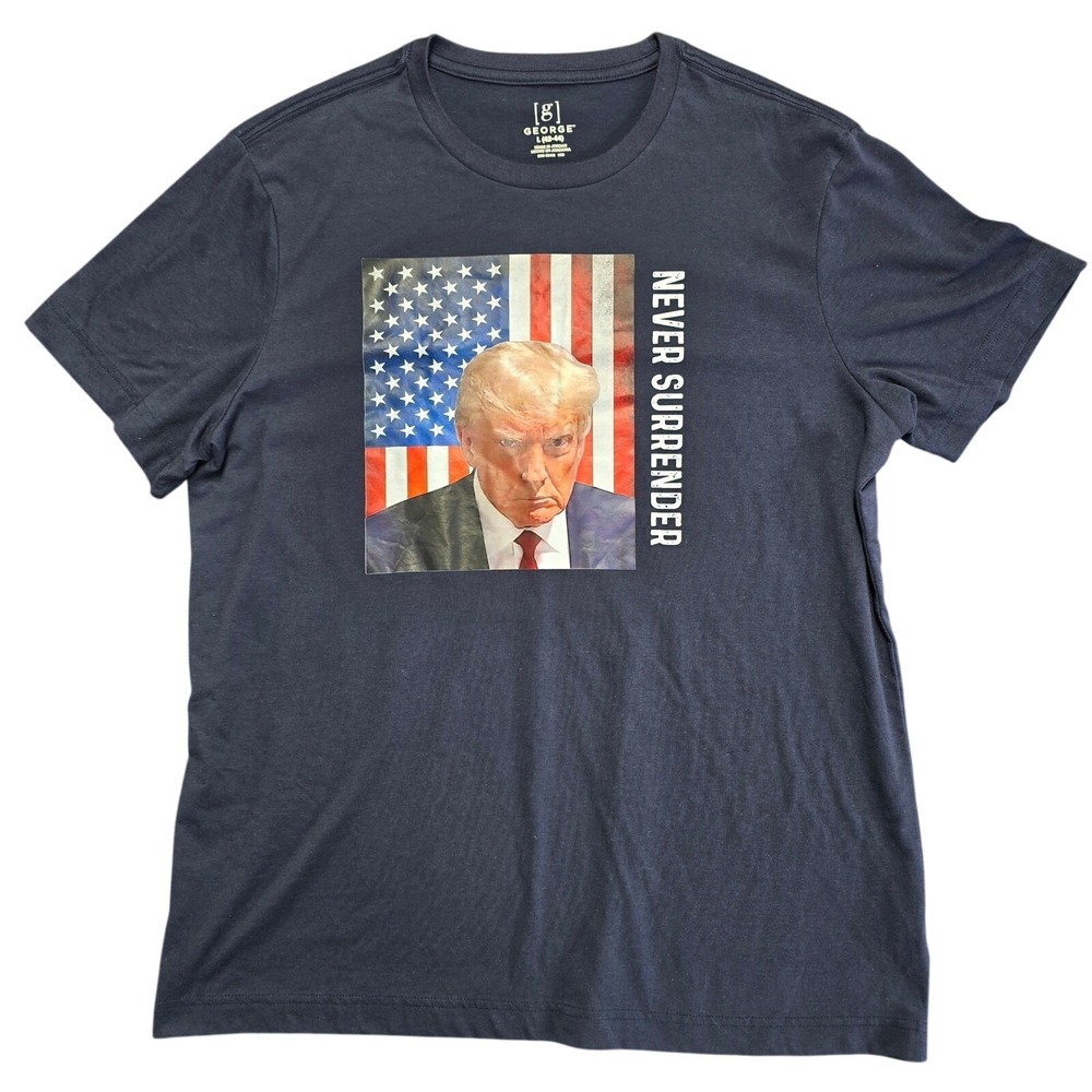 George Never Surrender Donald Trump USA Flag Graphic T Shirt Mens Large‎ Blue